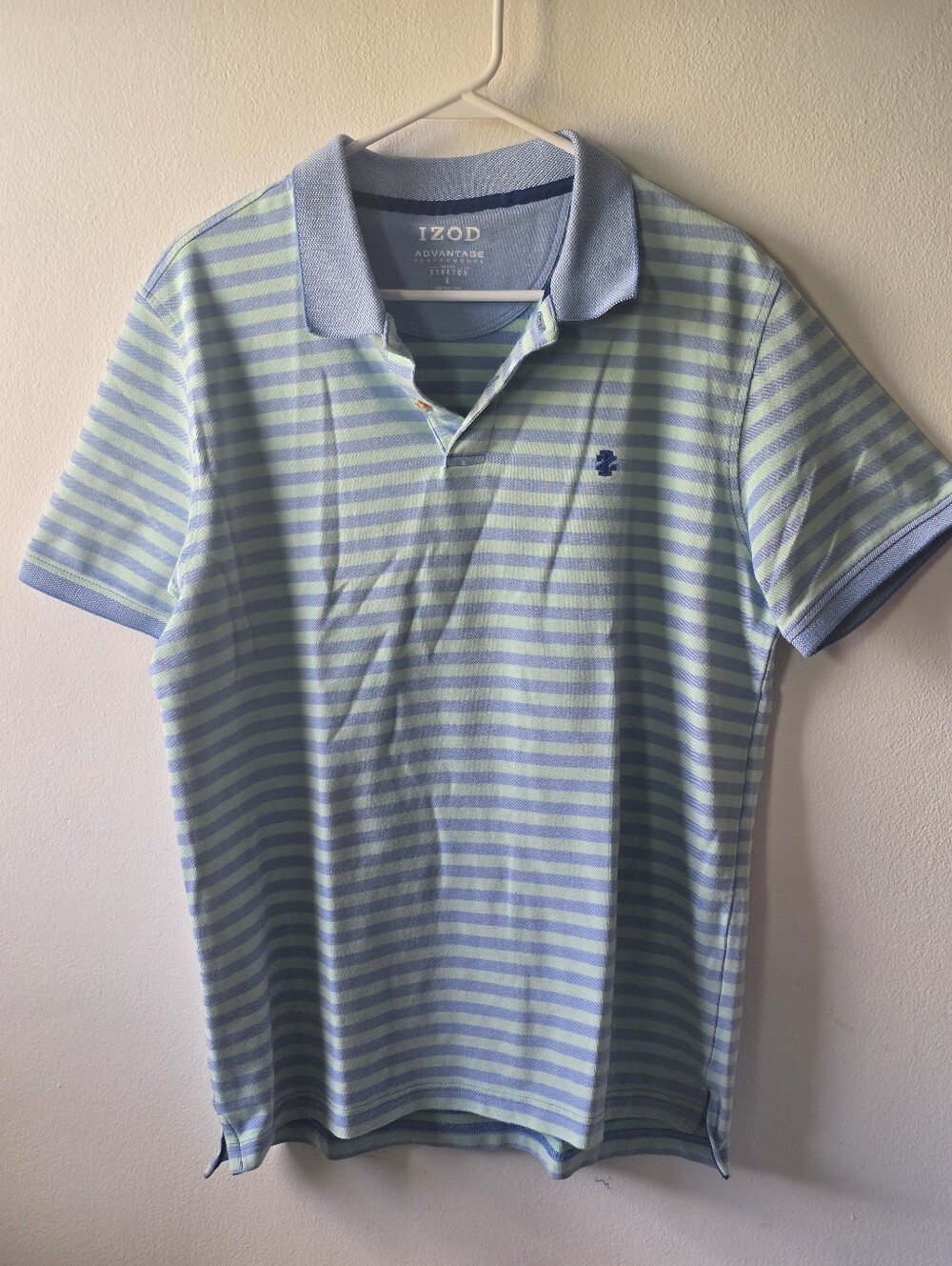 Izod Men's Light Blue & Mint Striped Polo